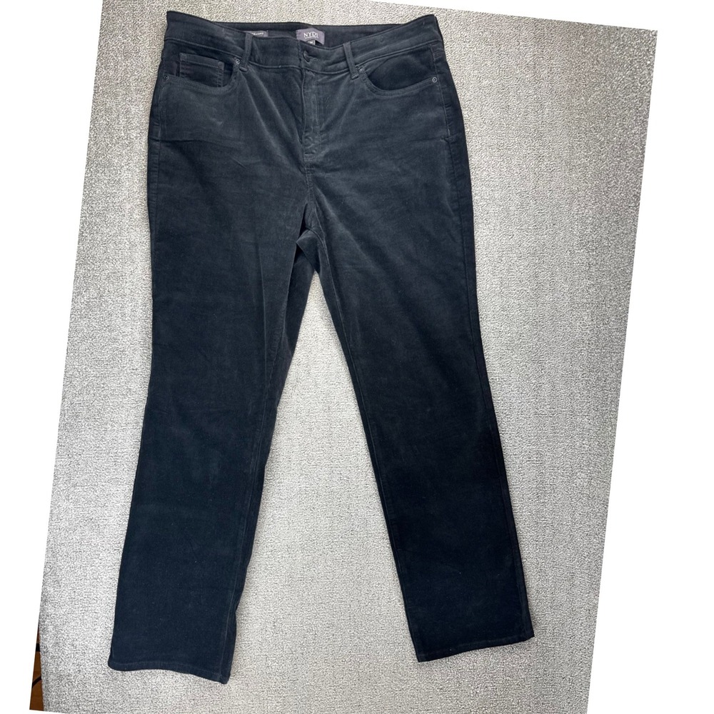 NYDJ Corduroy Pants Womens 14 Black Marilyn Straight Lift Tuck Technology Winter